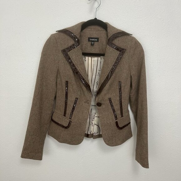 bebe Skirt Suit Set Blazer Vest Brown Tweed Career Sz XS Y2K 2000 Lace VTG Siren - Picture 5 of 13